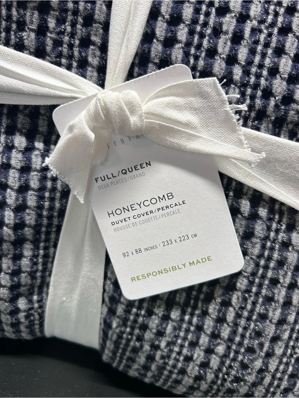 Pottery Barn Honeycomb Percale Cotton Duvet Cover Dark Blue Full Queen NWT